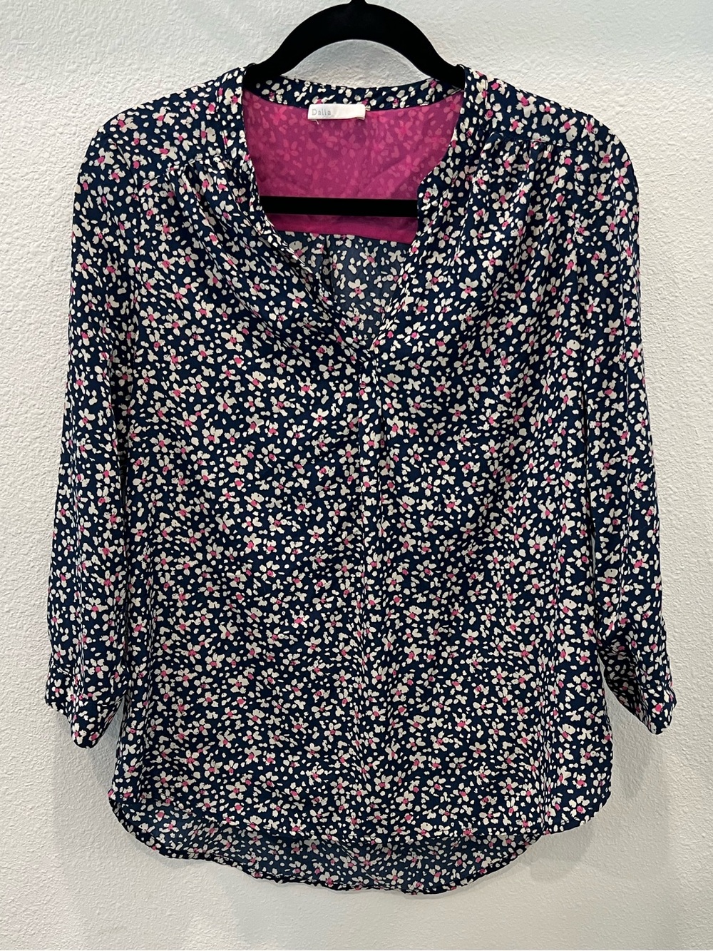 Dalia Navy Floral Blouse with Pink Accents